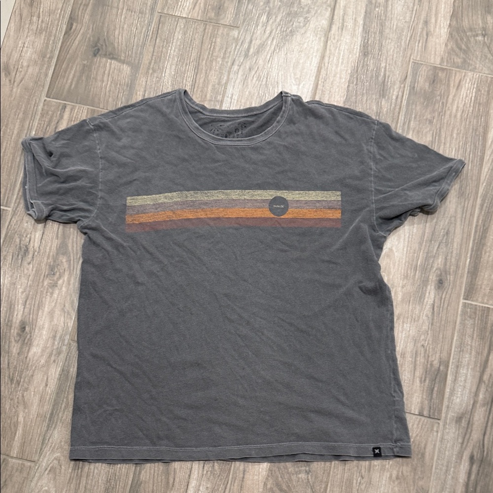 Hurley Gray Tee with Multicolor Stripe